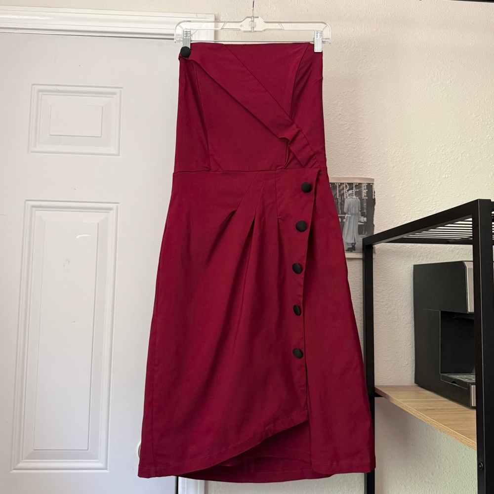 ROCK STEADY red strapless sleeveless mod retro pinup a line midi dress